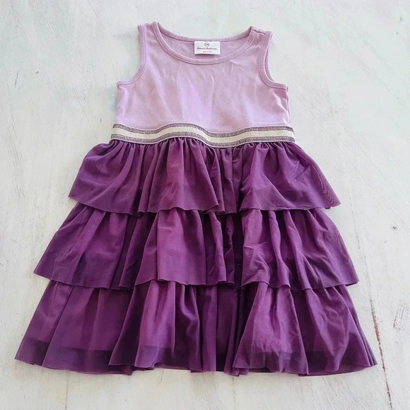 Hanna Anderson Girls Swish Sparkle Dress With Tulle Tiers Size 4 100CM $46 - Picture 2 of 7